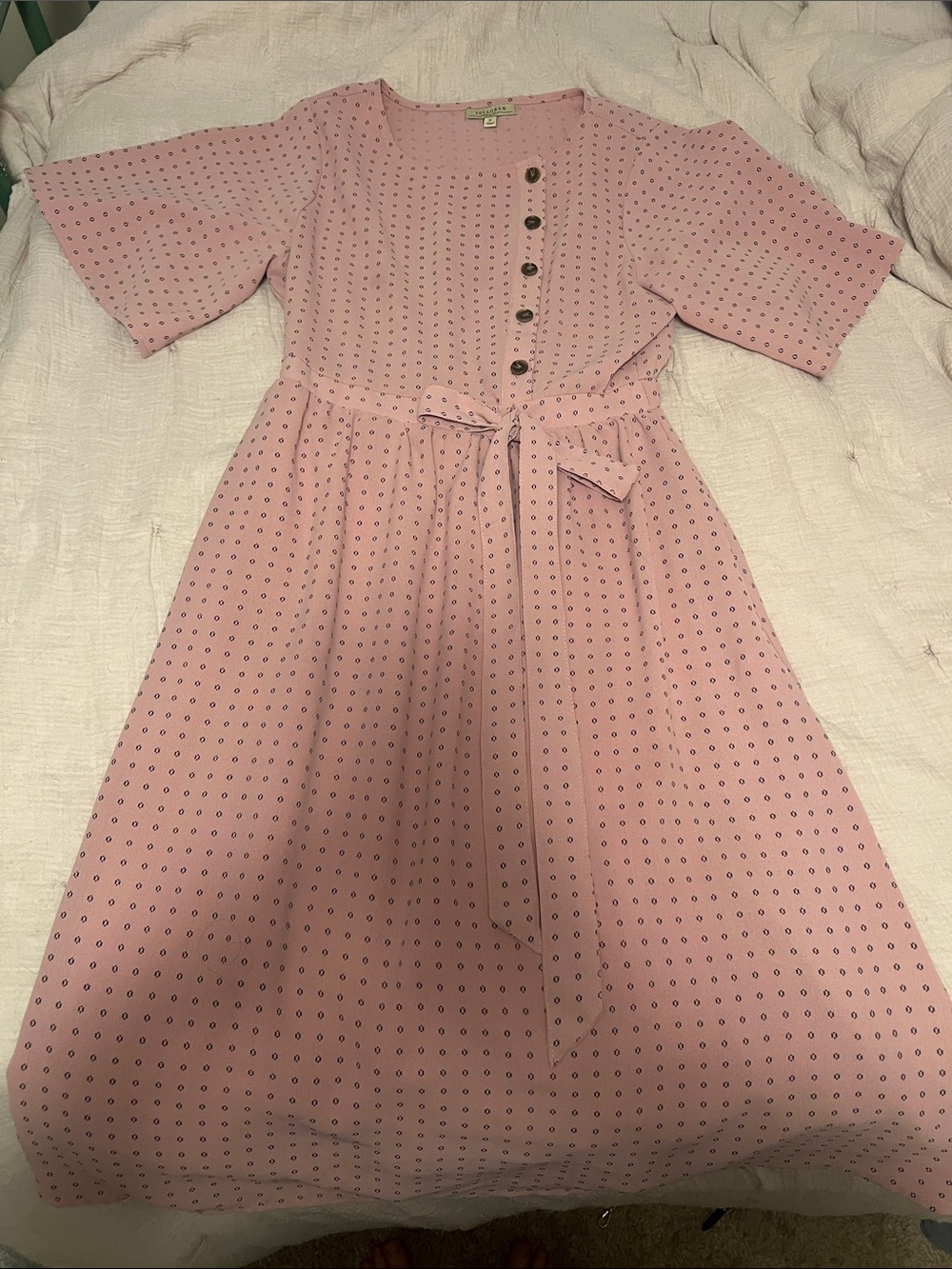 Polagram Pink Midi Dress with Button Front and Tie Waist
